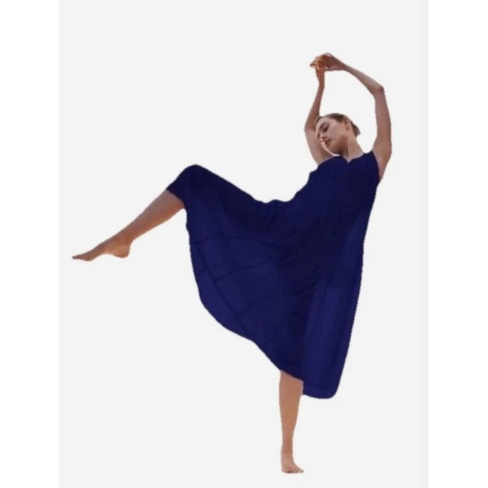 Athleta Canopy Parachute Maxi Dress Women Small Blue V-Neck Back Tie Nylon Flowy